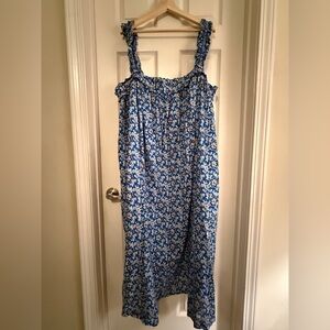 J. Crew Blue Floral Cotton Voile Ruffle Trim Shift Dress